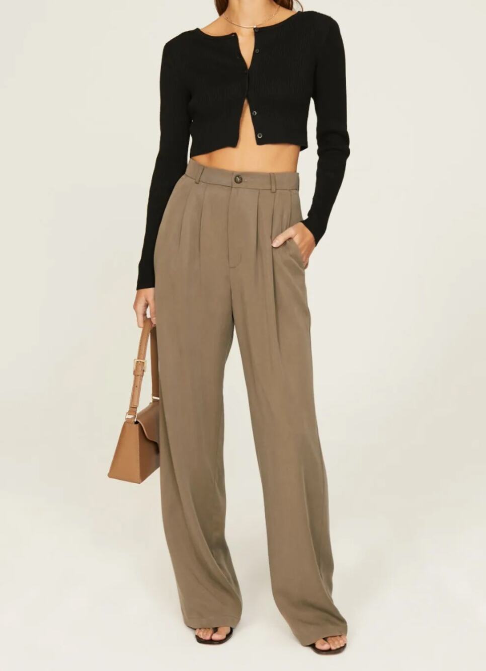 Reformation Mason High-Rise Wide Leg Pleated Trousers in Khaki Women's Size 4P
